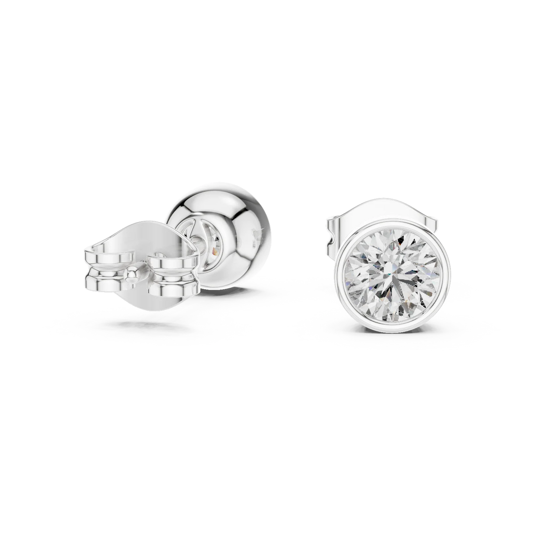 Classic Round Bezel Diamond Stud Earrings