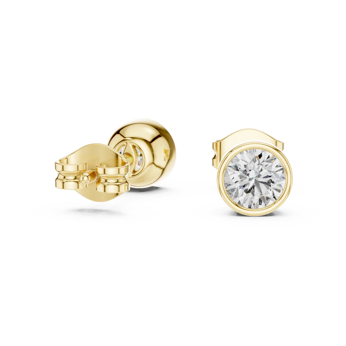 Classic Round Bezel Diamond Stud Earrings