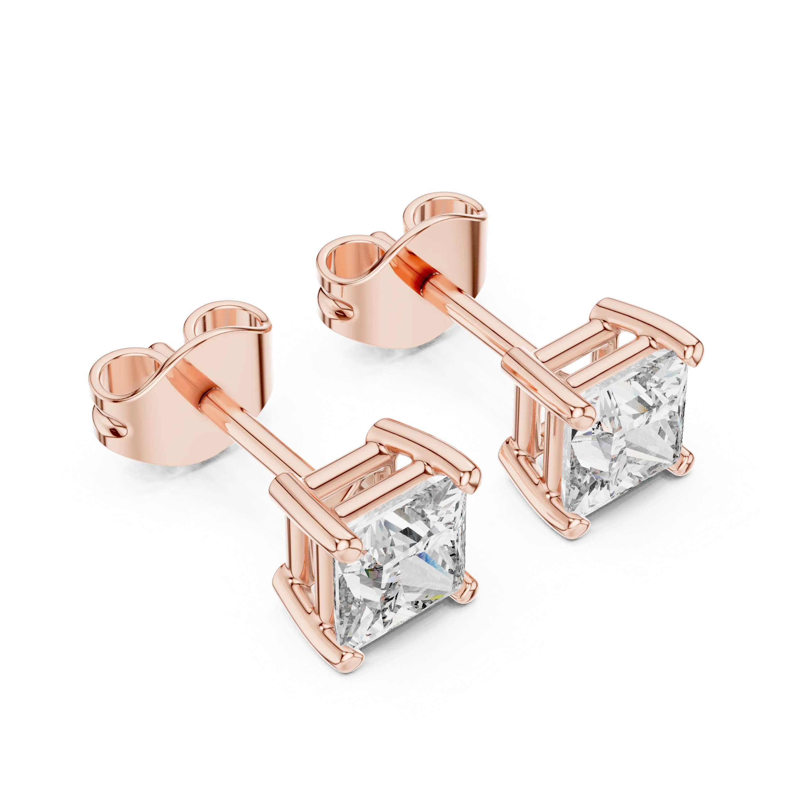 Classic Princess Solitaire Diamond Stud Earrings