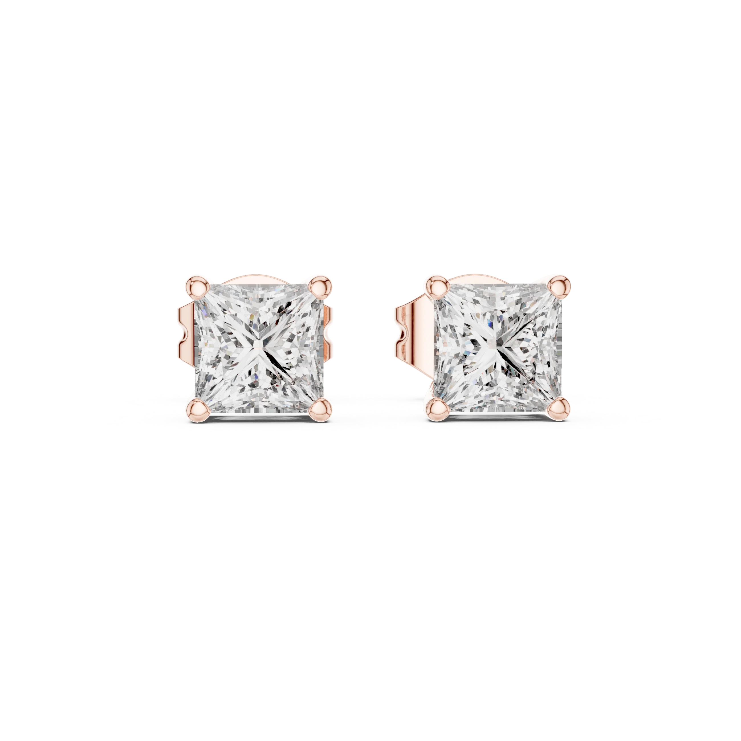 Classic Princess Solitaire Diamond Stud Earrings