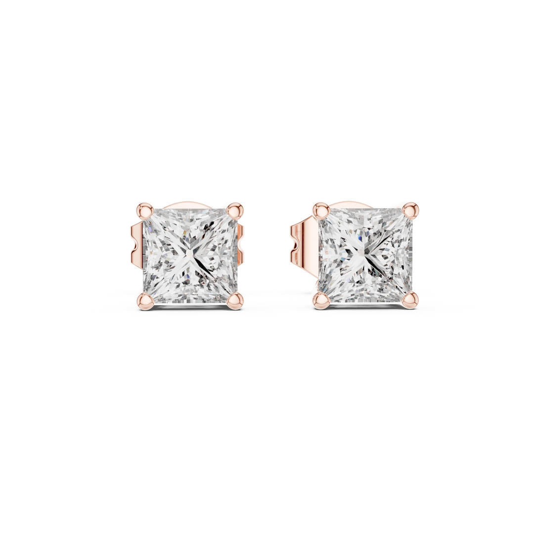 Classic Princess Solitaire Diamond Stud Earrings