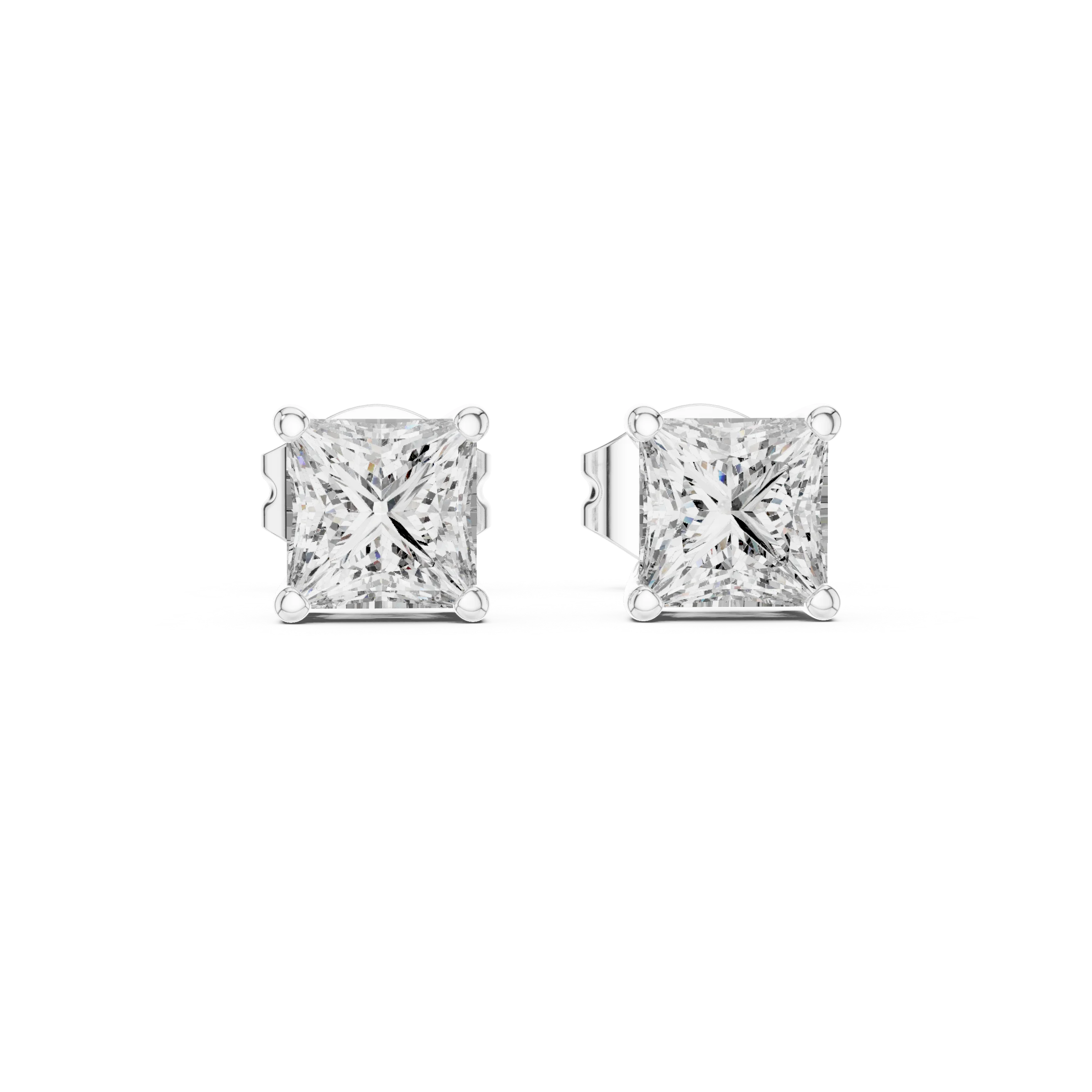 Classic Princess Solitaire Diamond Stud Earrings