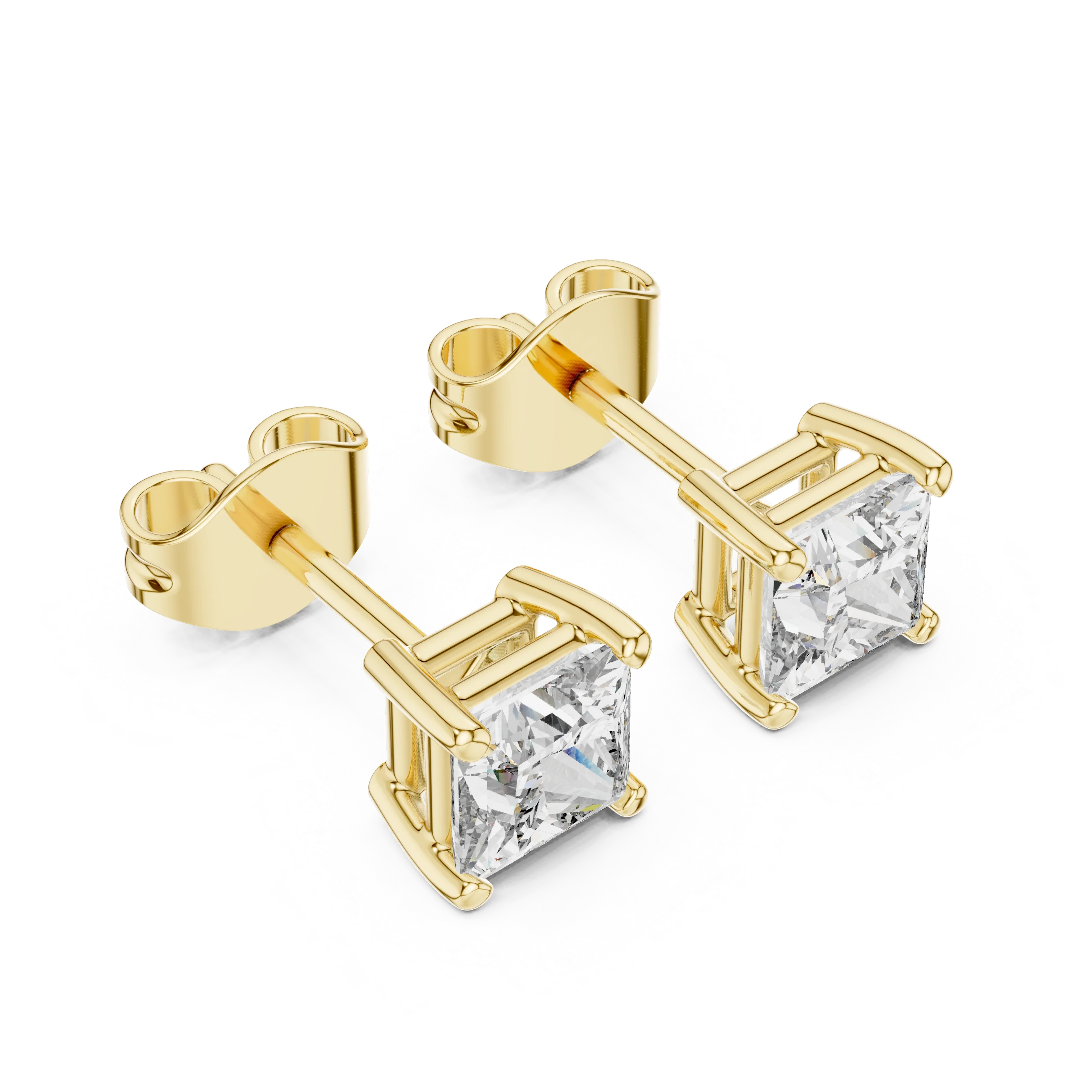 Classic Princess Solitaire Diamond Stud Earrings