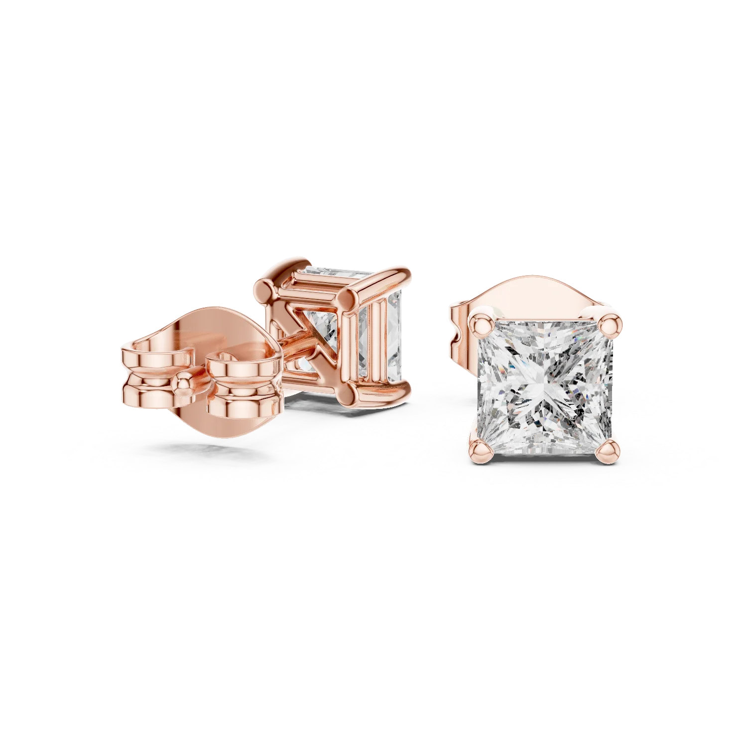 Classic Princess Solitaire Diamond Stud Earrings