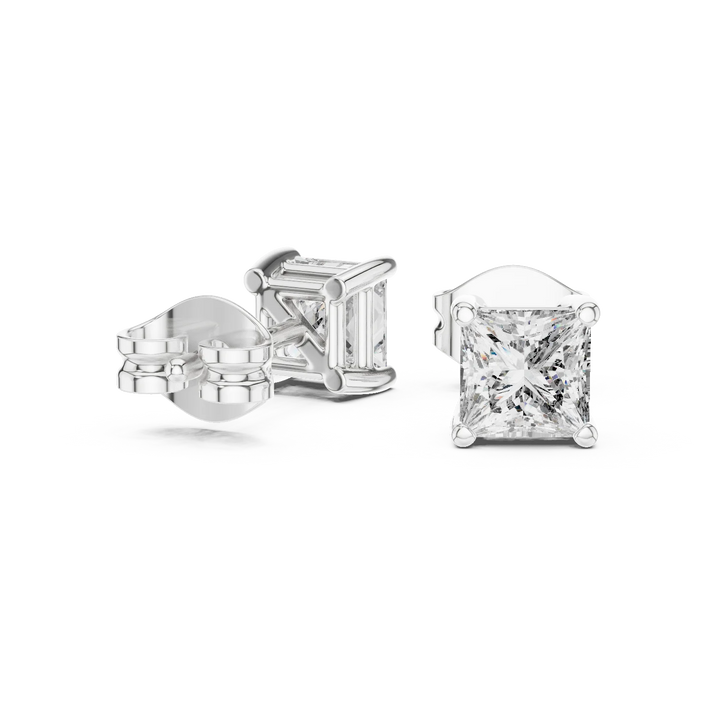 Classic Princess Solitaire Diamond Stud Earrings