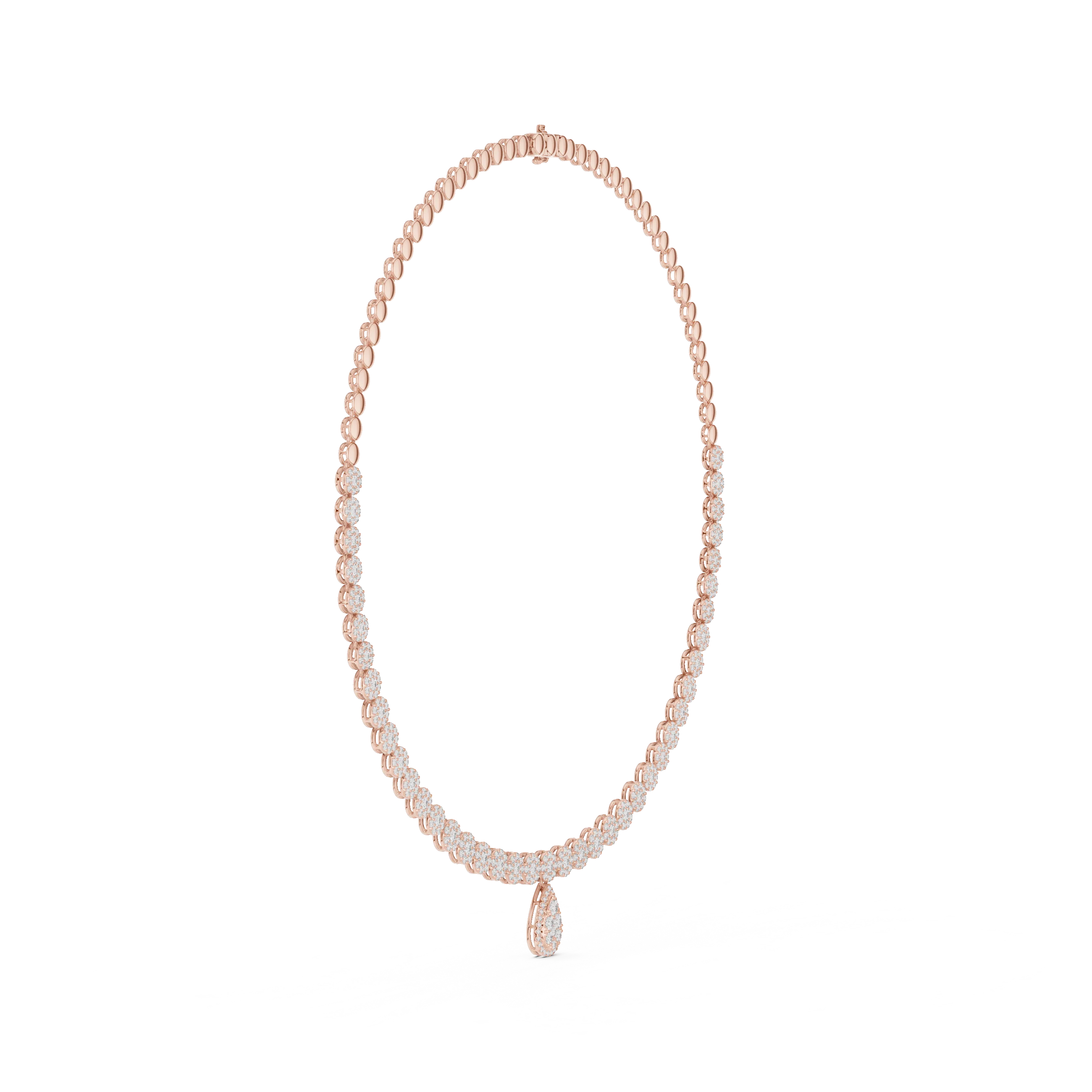 Round Diamond Tennis Necklace with Pear Drop Pendant