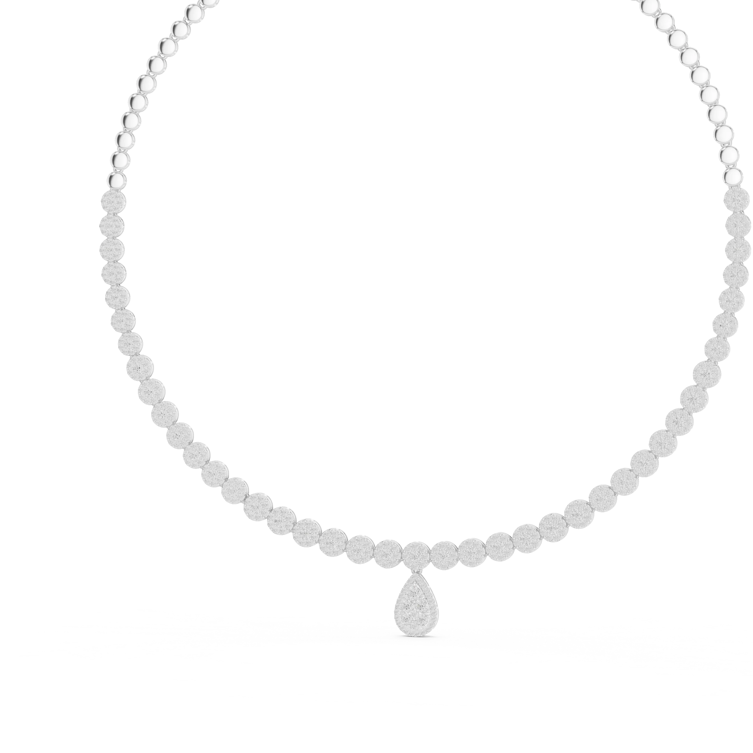 Round Diamond Tennis Necklace with Pear Drop Pendant