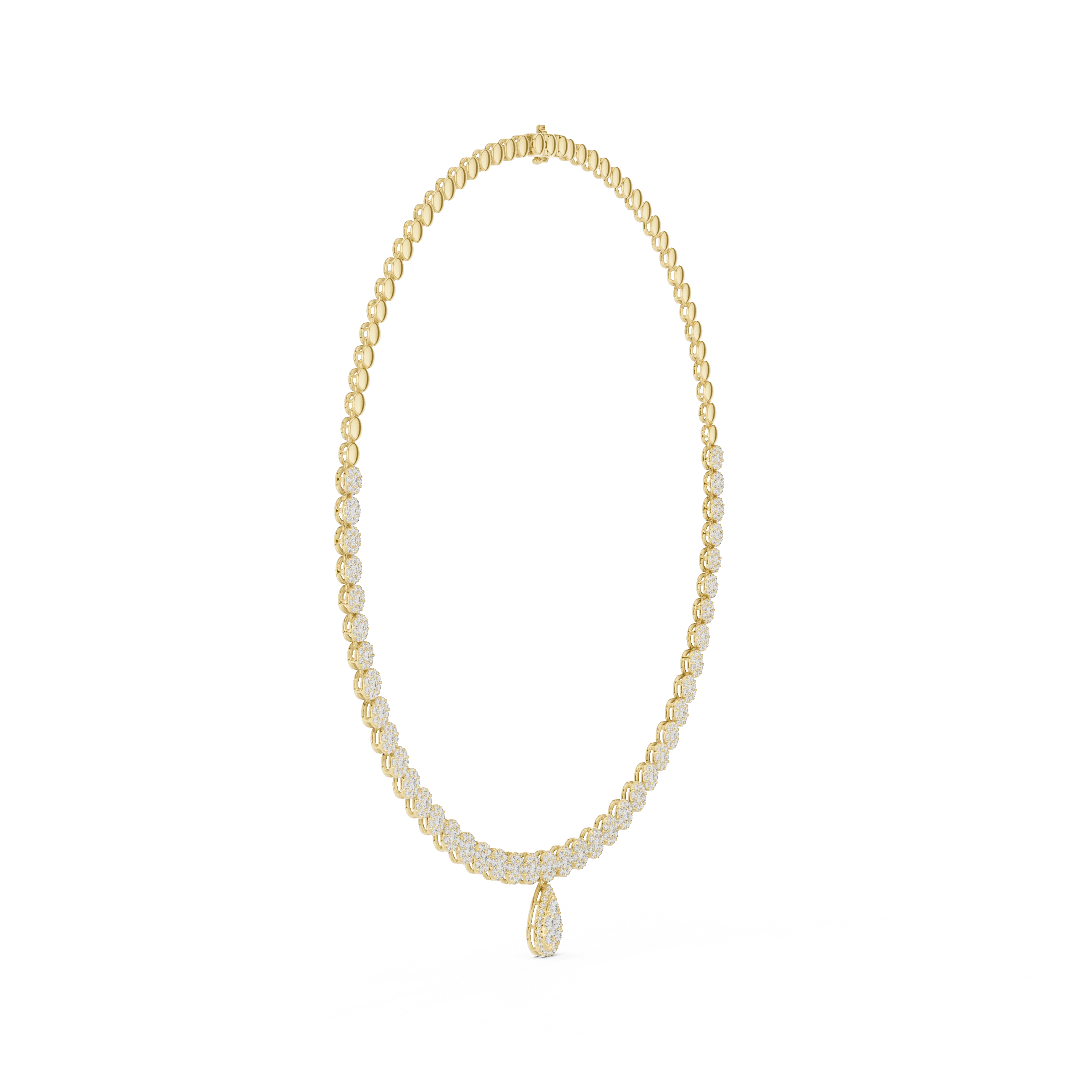 Round Diamond Tennis Necklace with Pear Drop Pendant