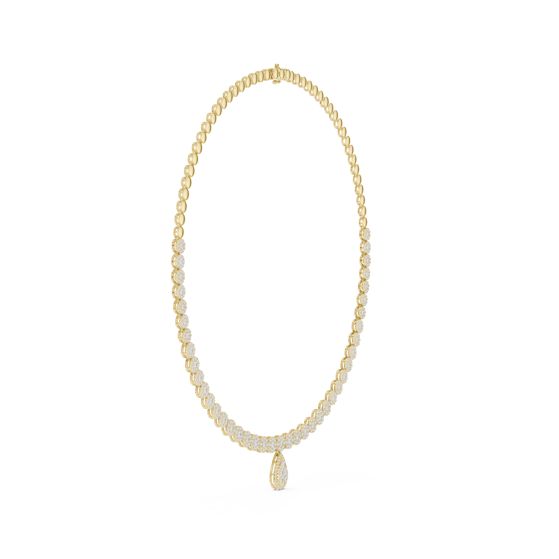 Round Diamond Tennis Necklace with Pear Drop Pendant