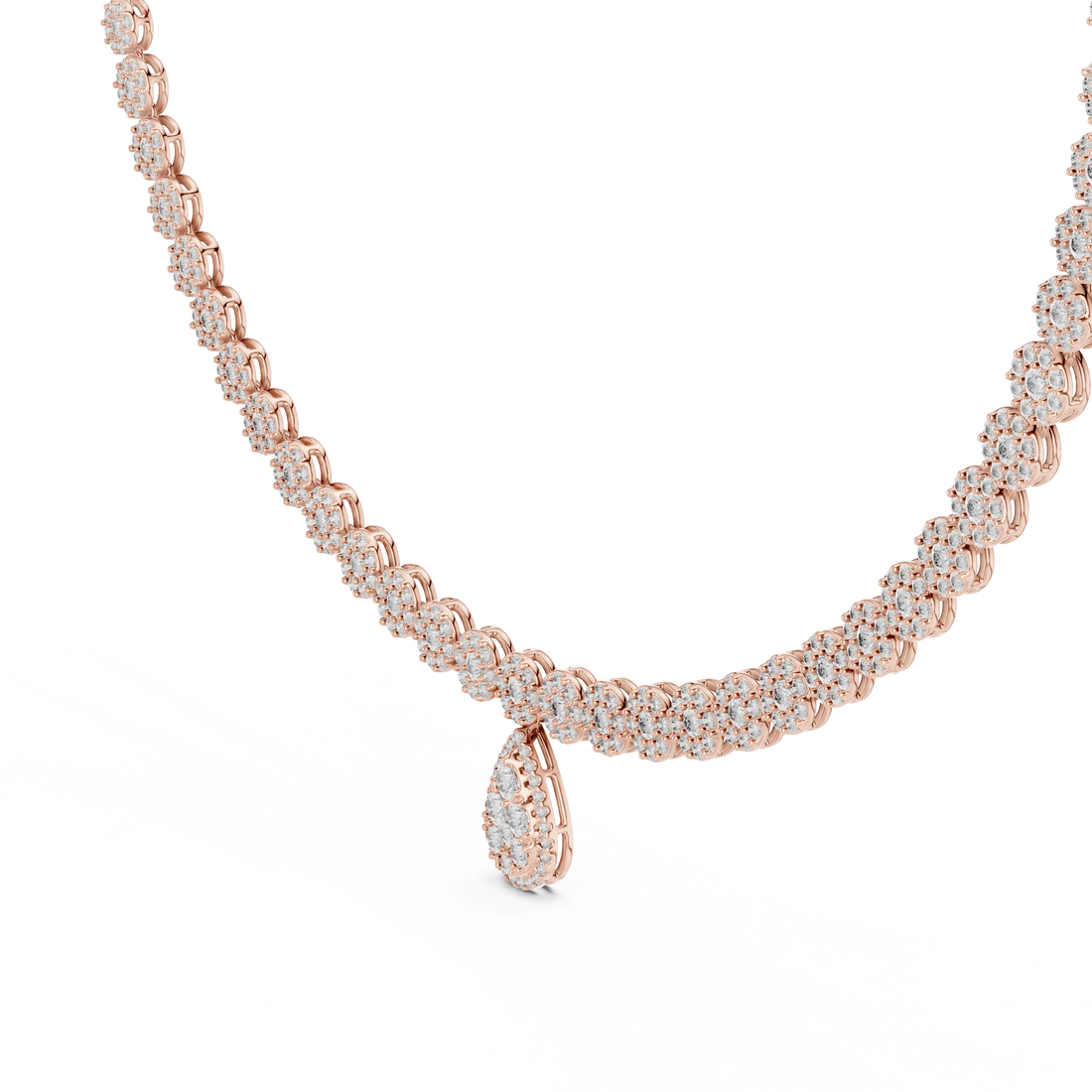Round Diamond Tennis Necklace with Pear Drop Pendant