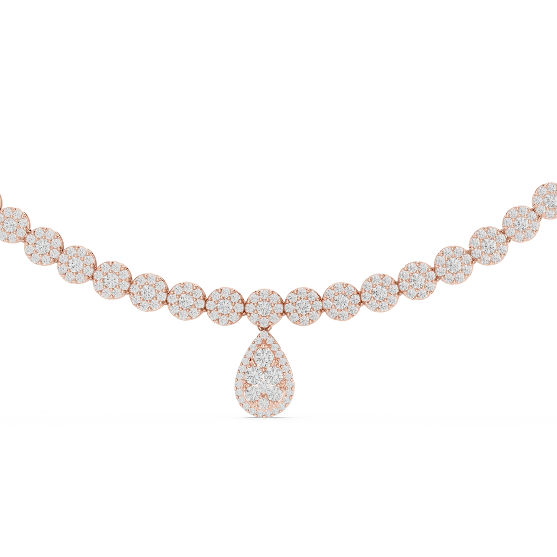 Round Diamond Tennis Necklace with Pear Drop Pendant