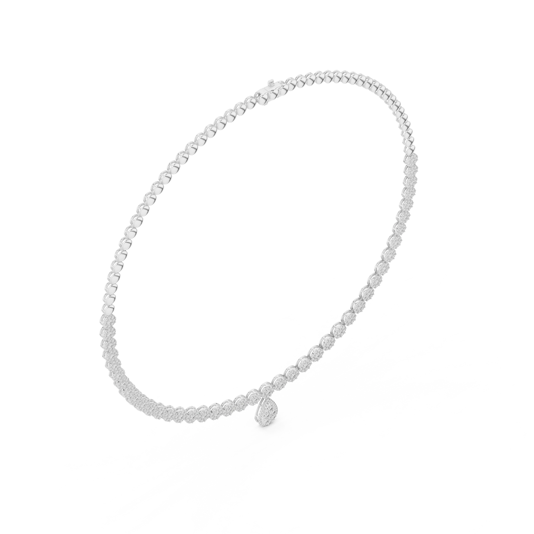 Round Diamond Tennis Necklace with Pear Drop Pendant