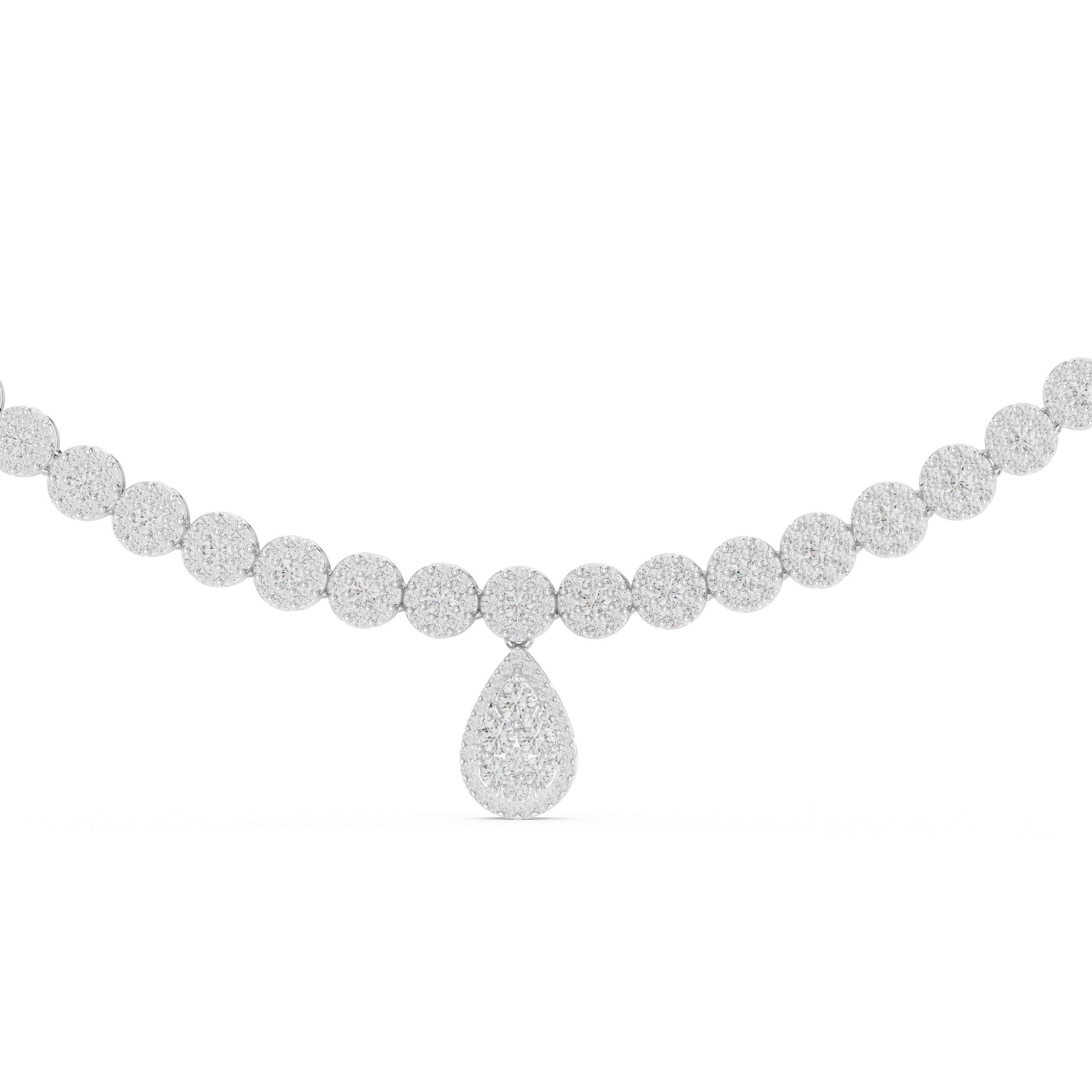 Round Diamond Tennis Necklace with Pear Drop Pendant