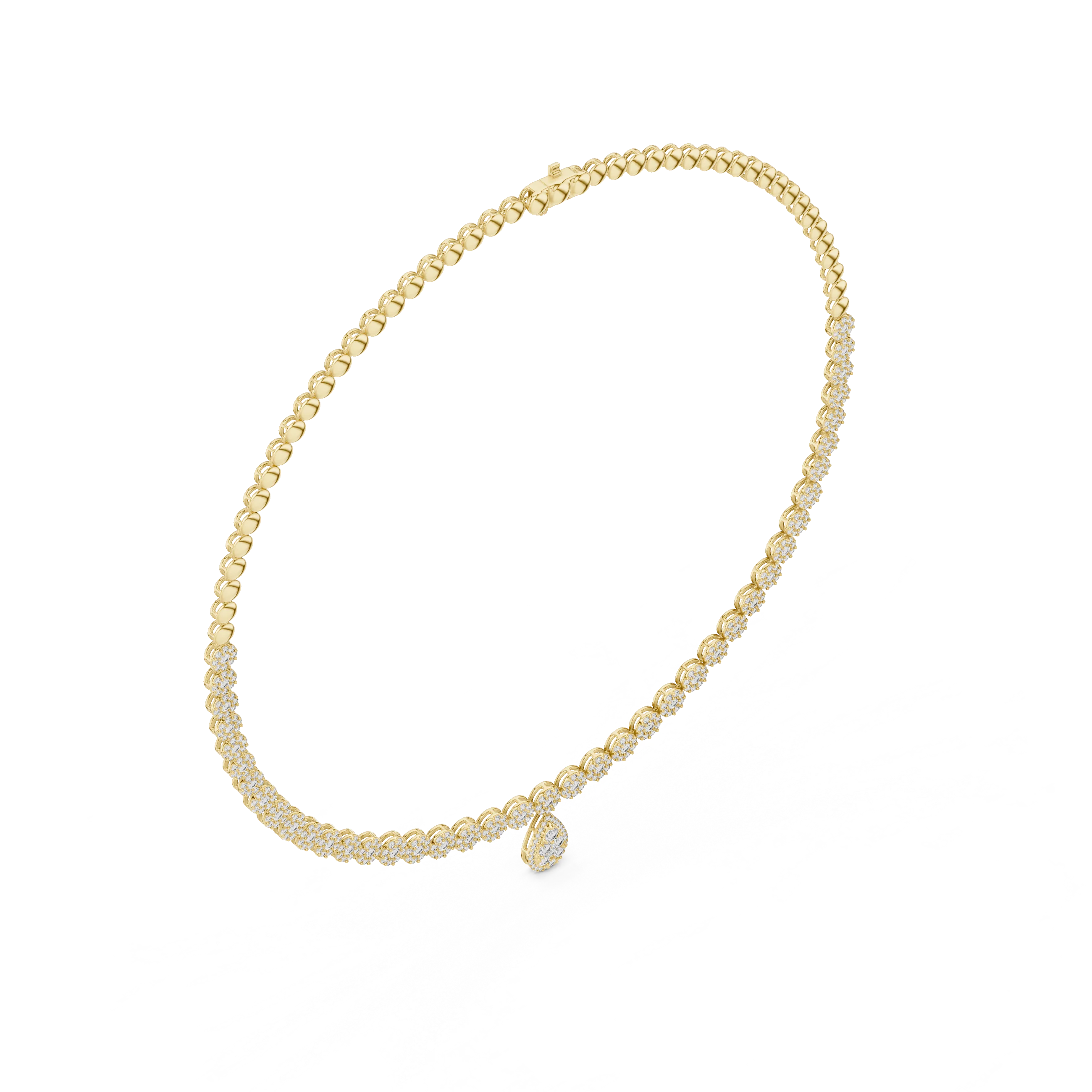 Round Diamond Tennis Necklace with Pear Drop Pendant