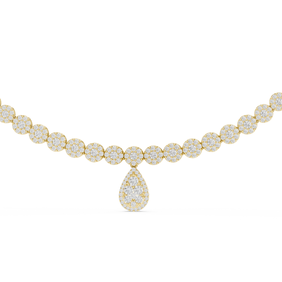 Round Diamond Tennis Necklace with Pear Drop Pendant