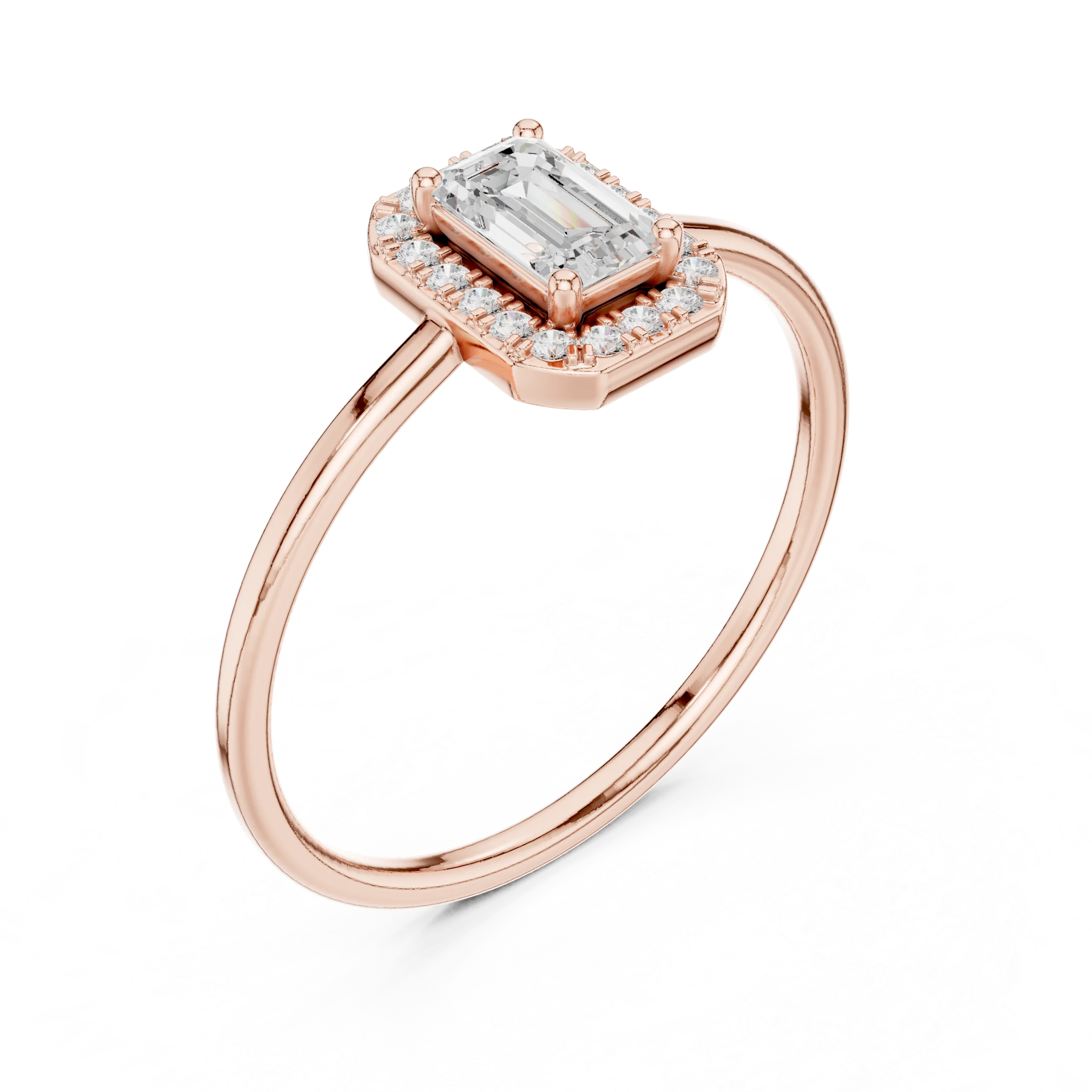 Emerald-Cut Diamond Halo Engagement Ring