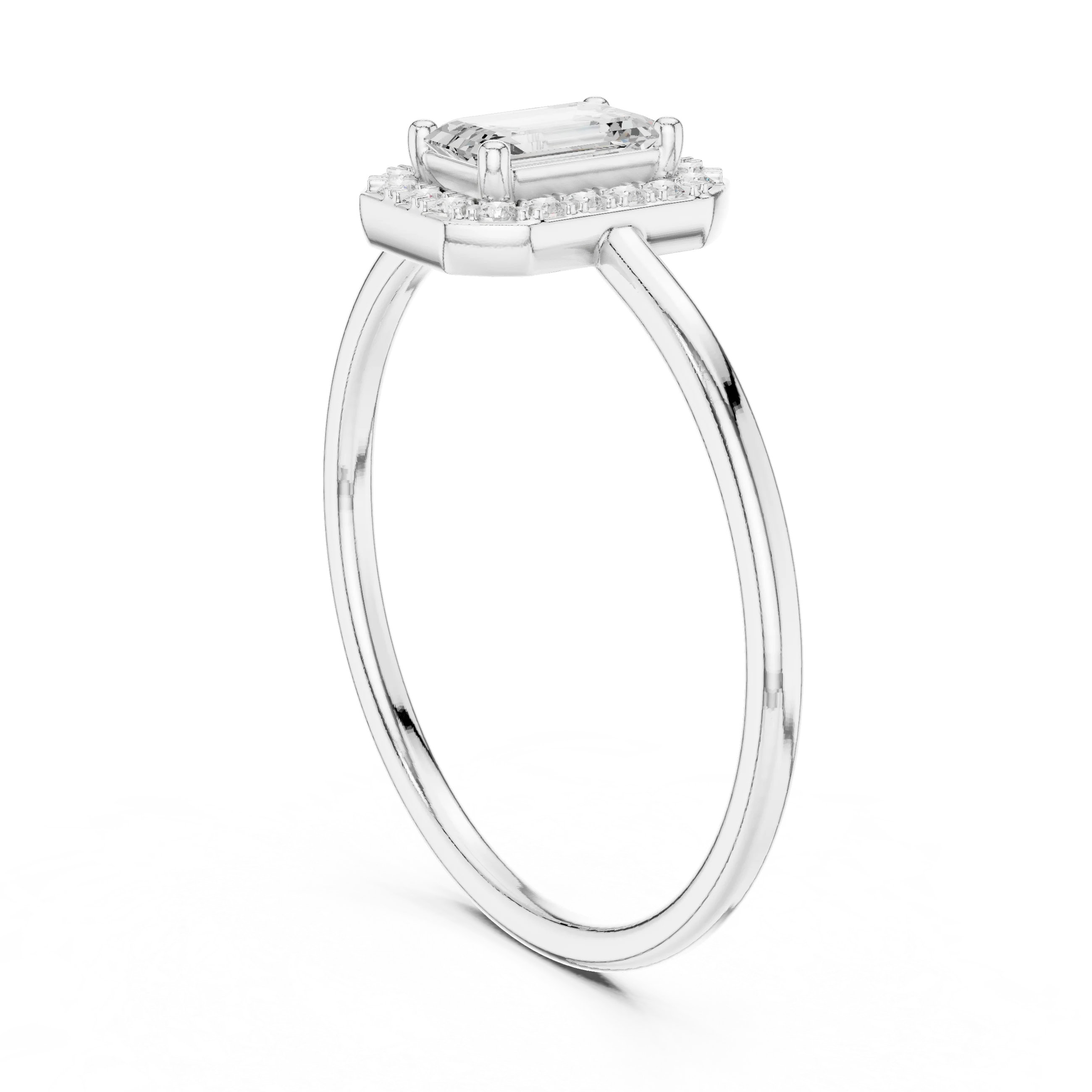 Emerald-Cut Diamond Halo Engagement Ring