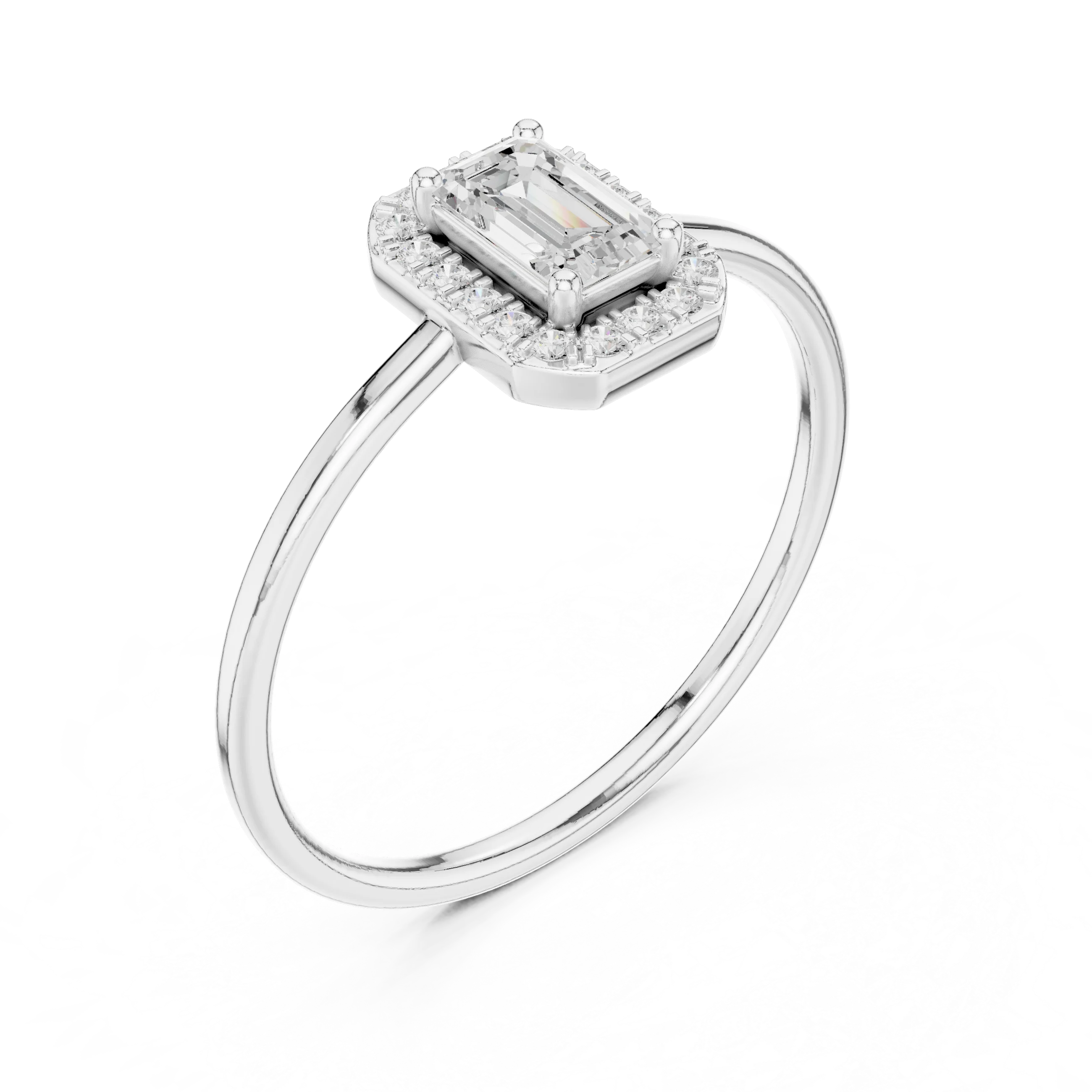 Emerald-Cut Diamond Halo Engagement Ring