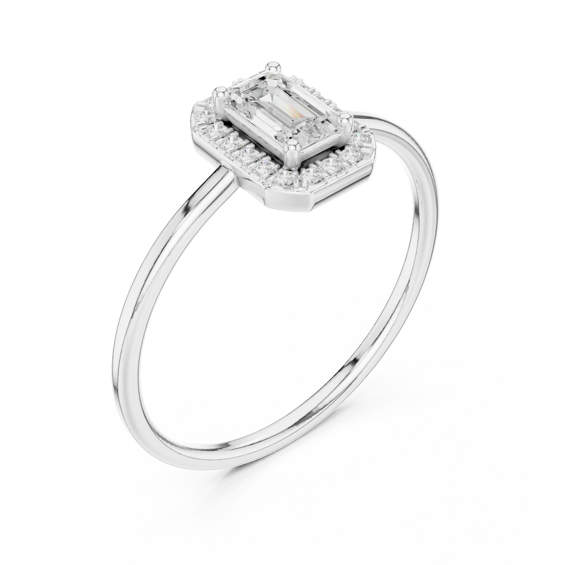 Emerald-Cut Diamond Halo Engagement Ring