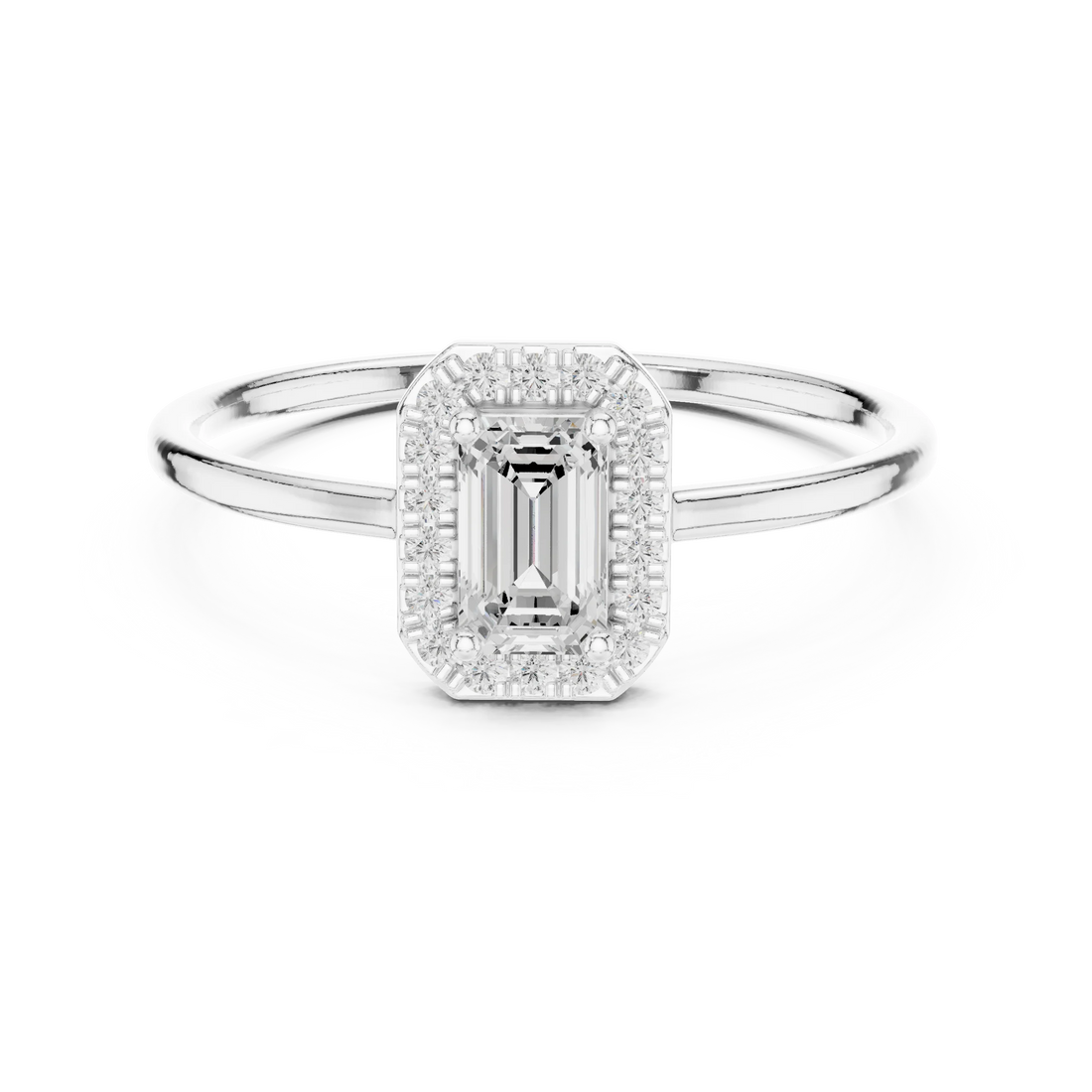 Emerald-Cut Diamond Halo Engagement Ring