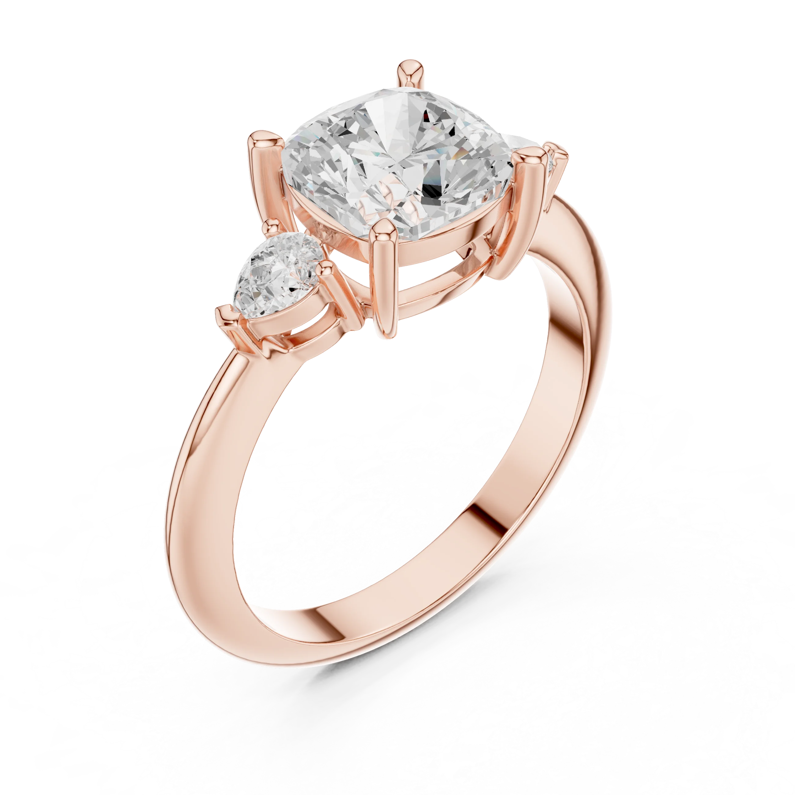 Cushion Diamond Solitaire Engagement Ring with Hidden Side Accent
