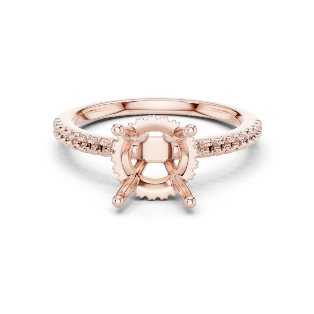 Hidden Halo Round Cut Diamond Engagement Ring With Pave Band