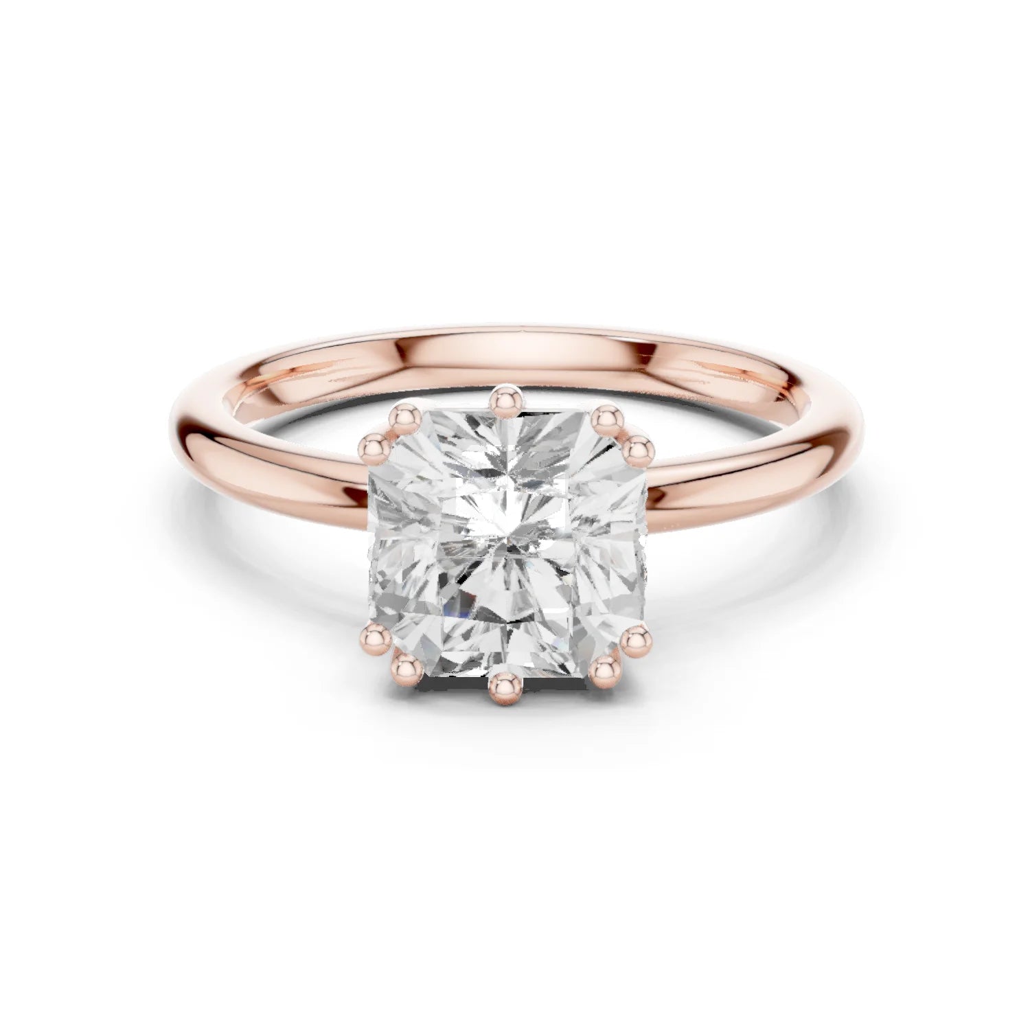 Asscher Cut Diamond Solitaire Engagement Ring with Hidden Accent Diamonds