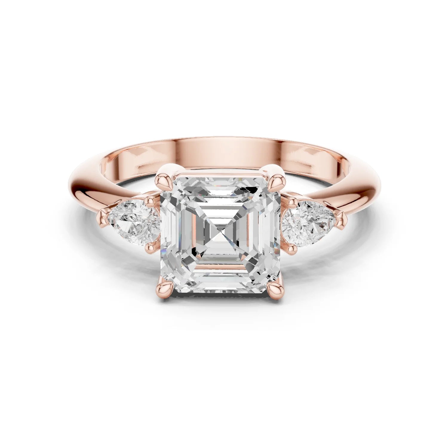 Asscher Diamond Solitaire Engagement Ring with Hidden Side Accent