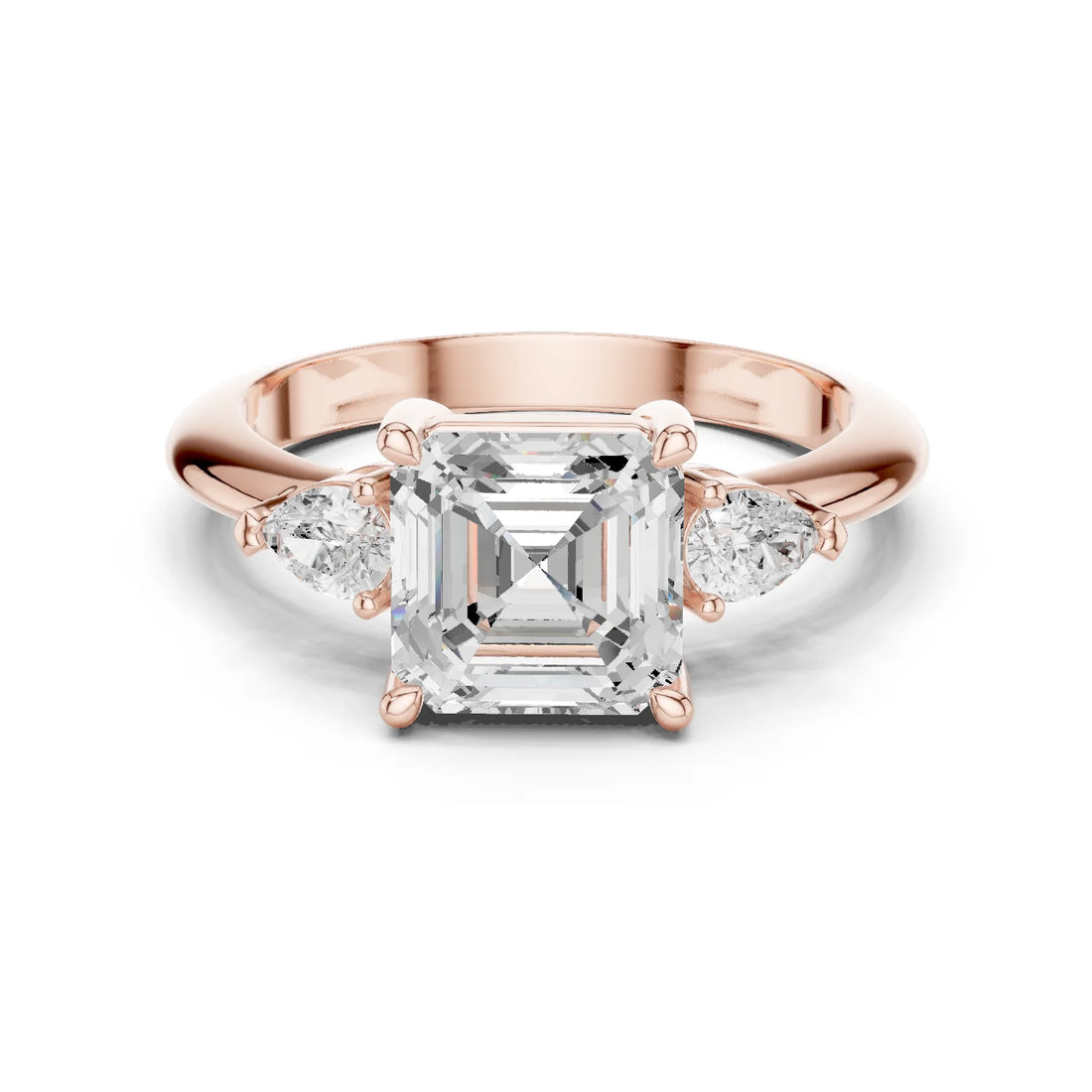 Asscher Diamond Solitaire Engagement Ring with Hidden Side Accent