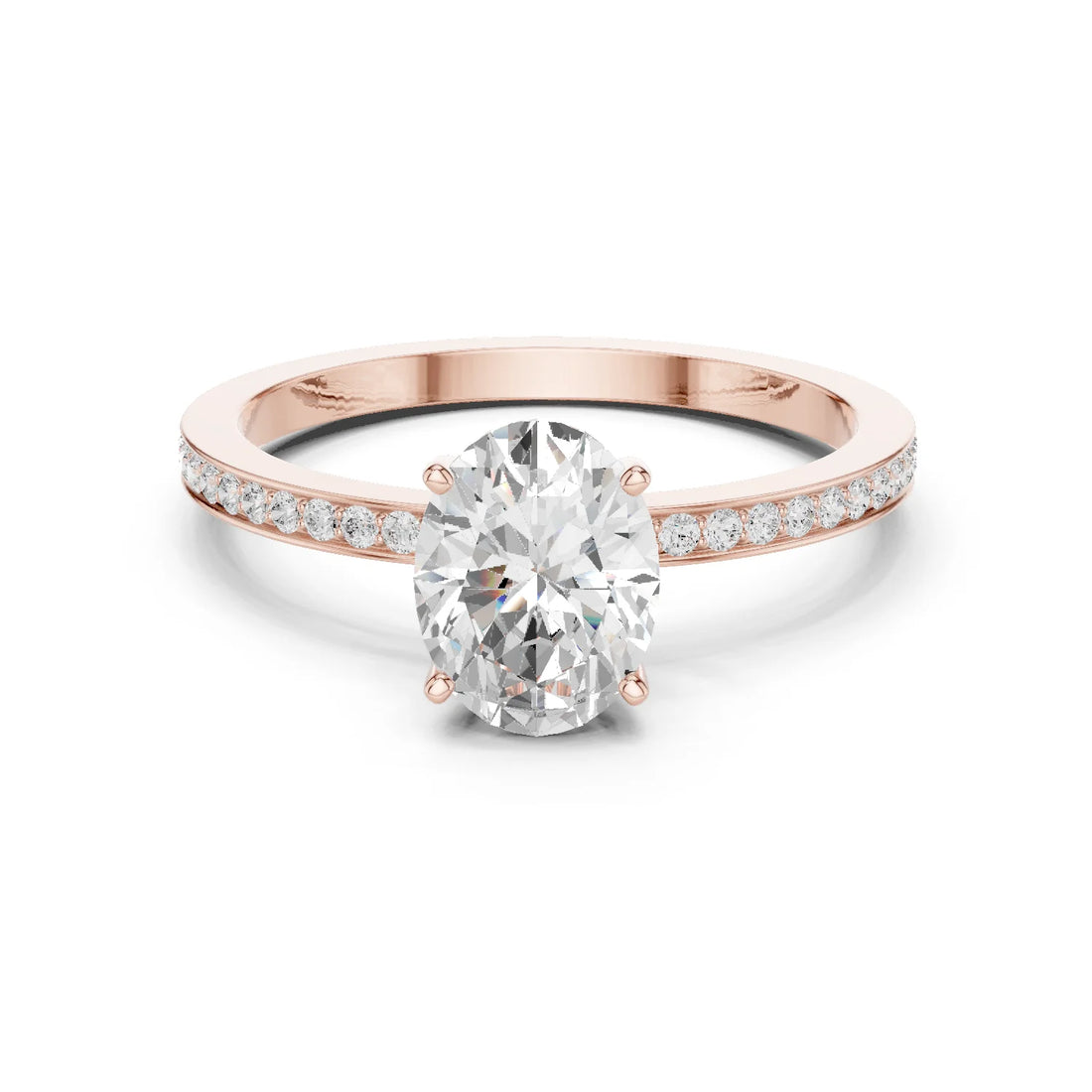 Oval-Cut Diamond Hidden Halo Engagement Ring with Pave Band