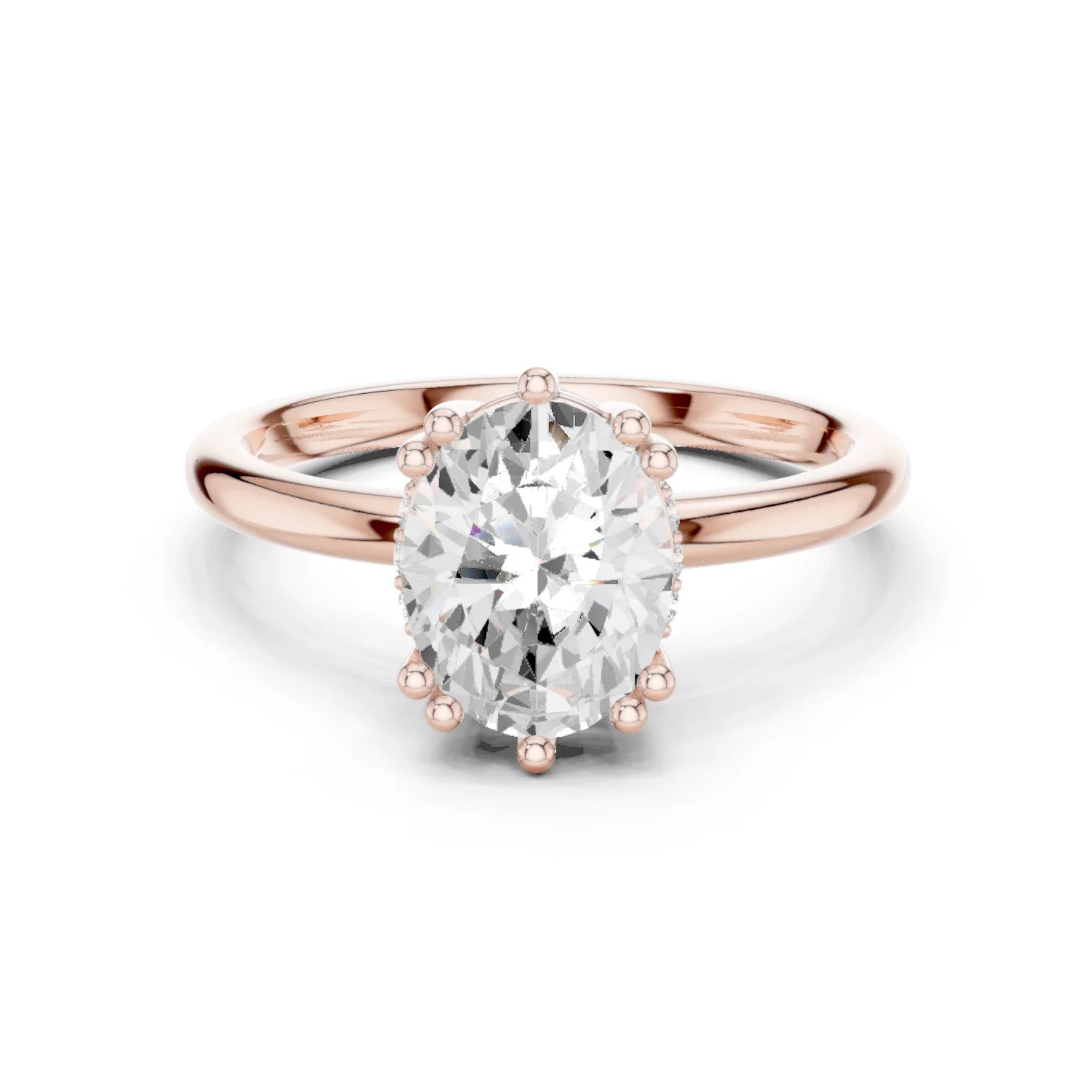 Oval Cut Diamond Solitaire Engagement Ring with Hidden Accent Diamonds