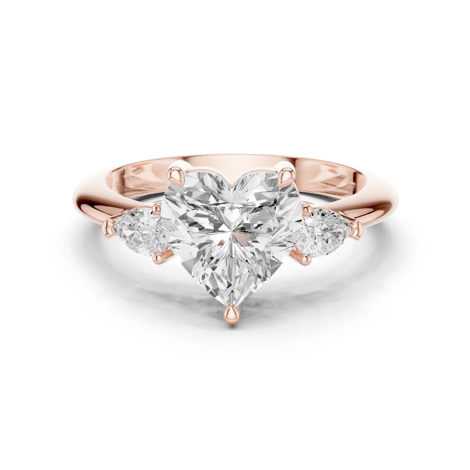 Heart Diamond Solitaire Engagement Ring with Hidden Side Accent
