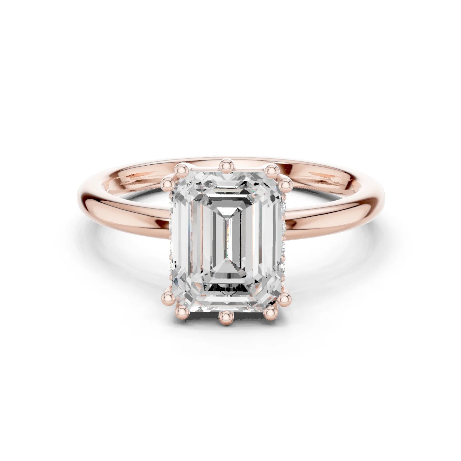 Emerald Cut Diamond Solitaire Engagement Ring with Hidden Accent Diamonds