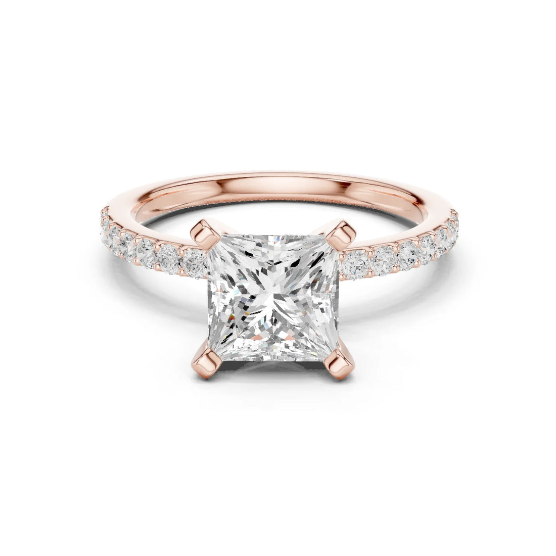 Princess Cut Diamond Pave Band Solitaire Engagement Ring