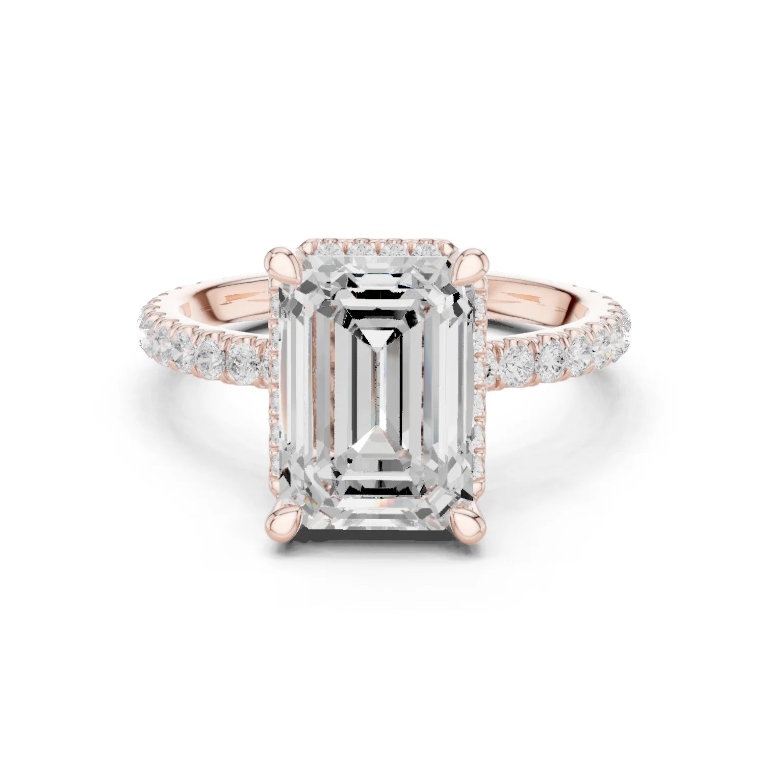 Emerald Diamond Hidden Halo Engagement Ring