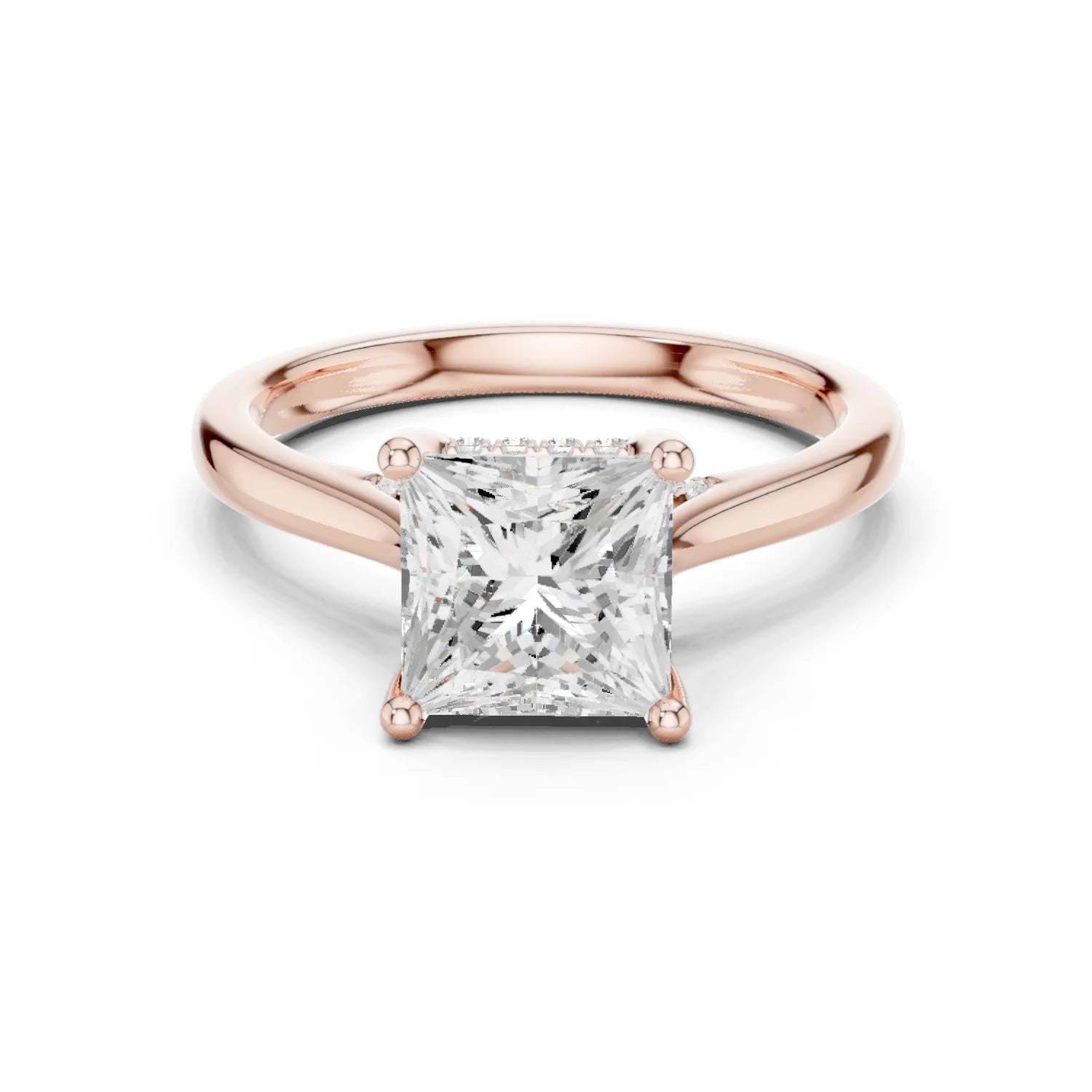 Princess Cut Diamond Hidden Halo Engagement Ring With Cathedral Pave