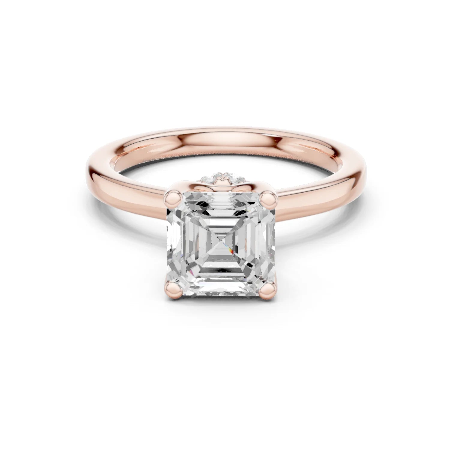 Asscher Shape Diamond Hidden Halo Engagement Ring