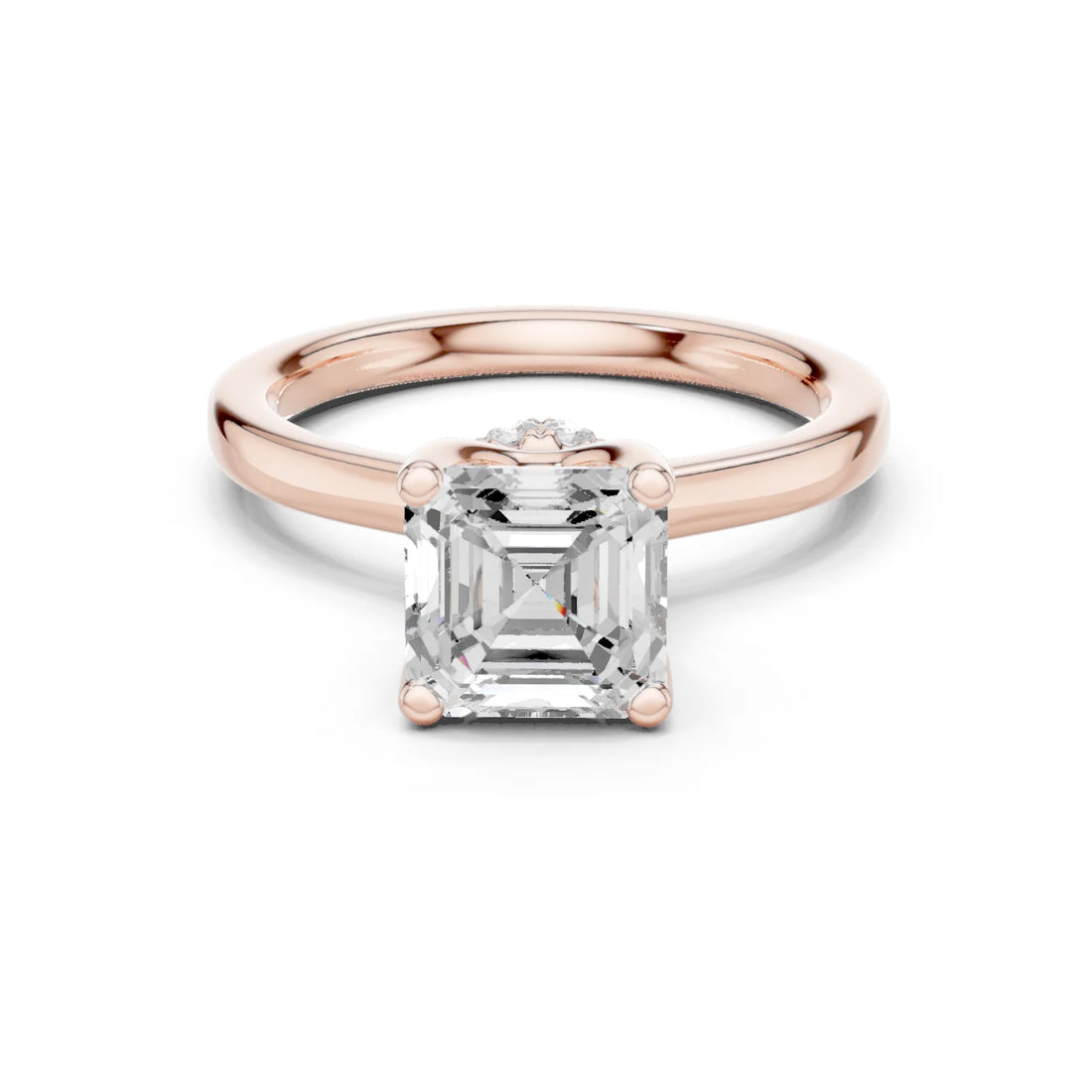 Asscher Shape Diamond Hidden Halo Engagement Ring