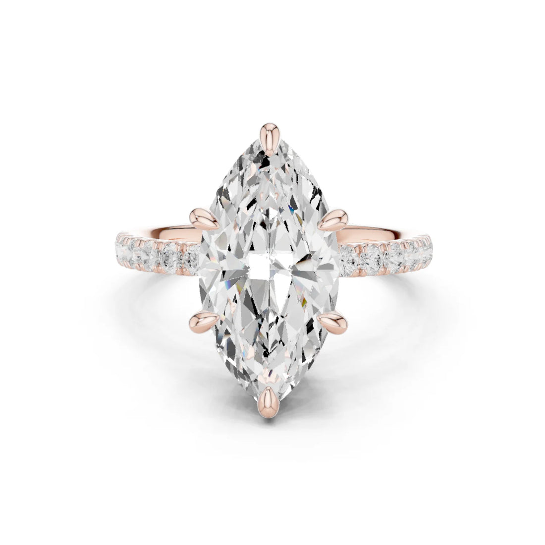 Marquise Diamond Hidden Halo Engagement Ring with Pave Band