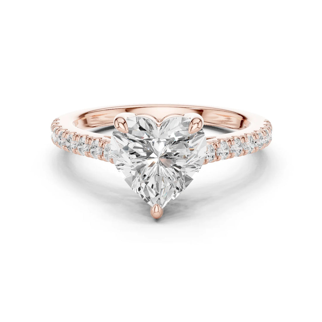 Heart Cut Diamond Pave Band Engagement Ring