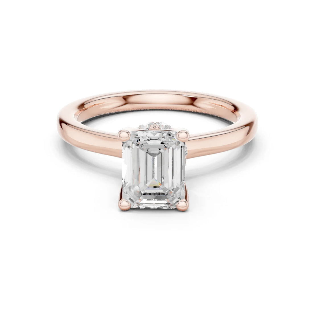 Emerald Shape Diamond Hidden Halo Engagement Ring