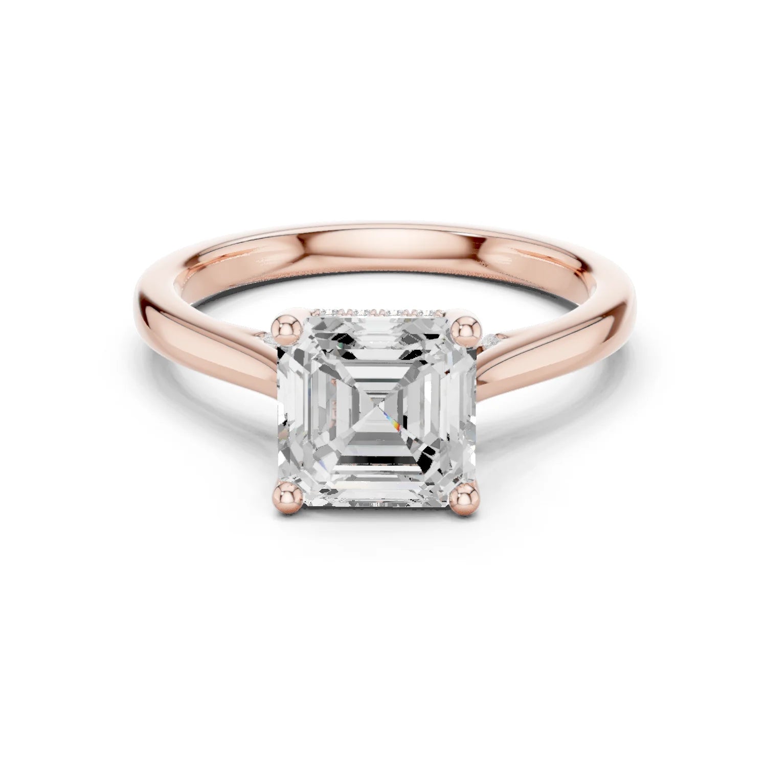 Asscher Cut Diamond Hidden Halo Engagement Ring With Cathedral Pave