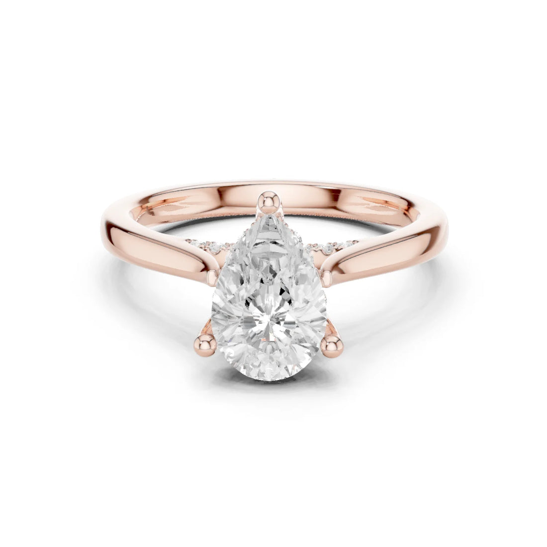 Pear Cut Diamond Hidden Halo Engagement Ring With Cathedral Pave