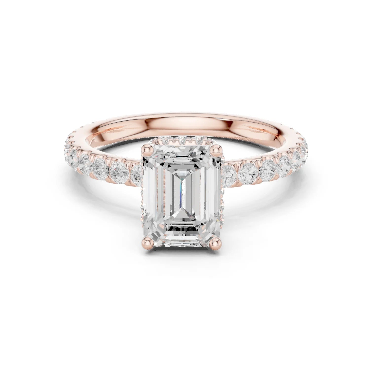 Emerald Cut Diamond Double Halo Pave Engagement Ring