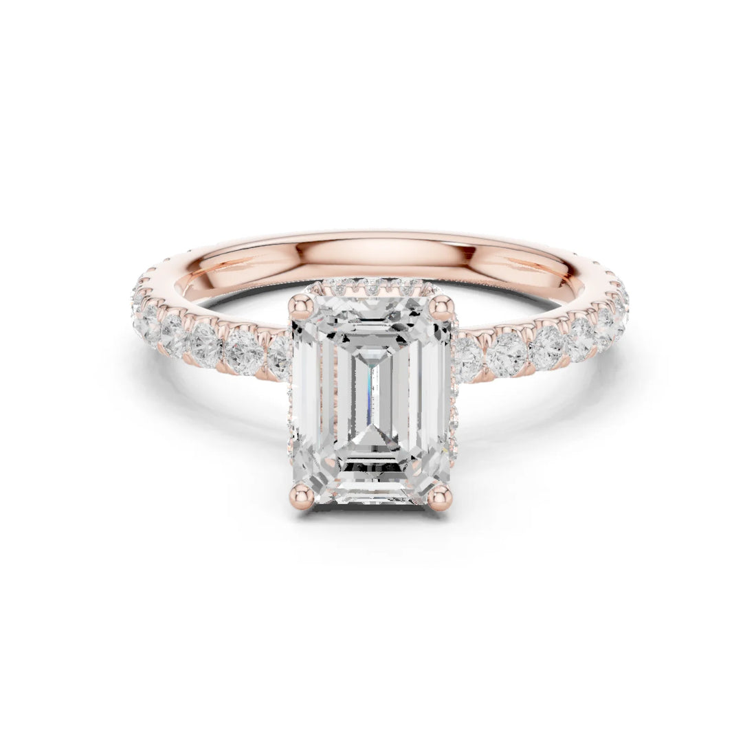 Emerald Cut Diamond Double Halo Pave Engagement Ring