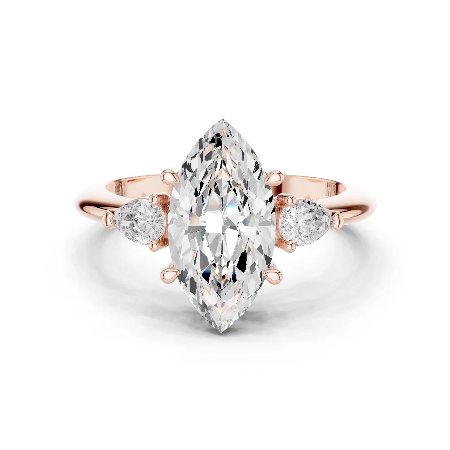Marquise Diamond Solitaire Engagement Ring with Hidden Side Accent