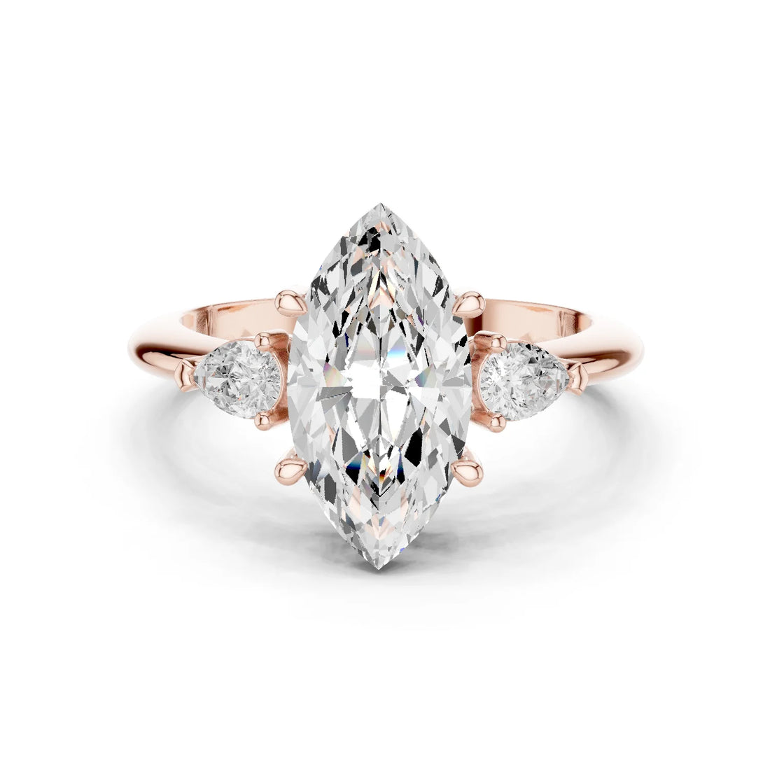 Marquise Diamond Solitaire Engagement Ring with Hidden Side Accent