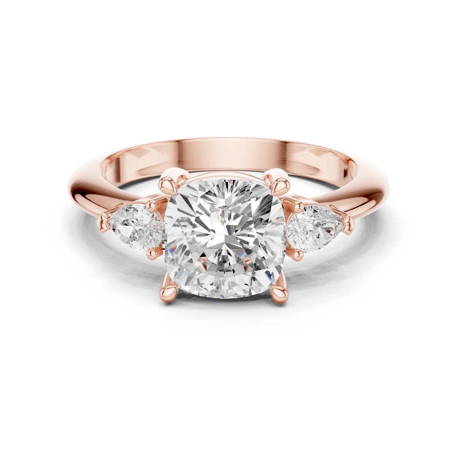 Cushion Diamond Solitaire Engagement Ring with Hidden Side Accent