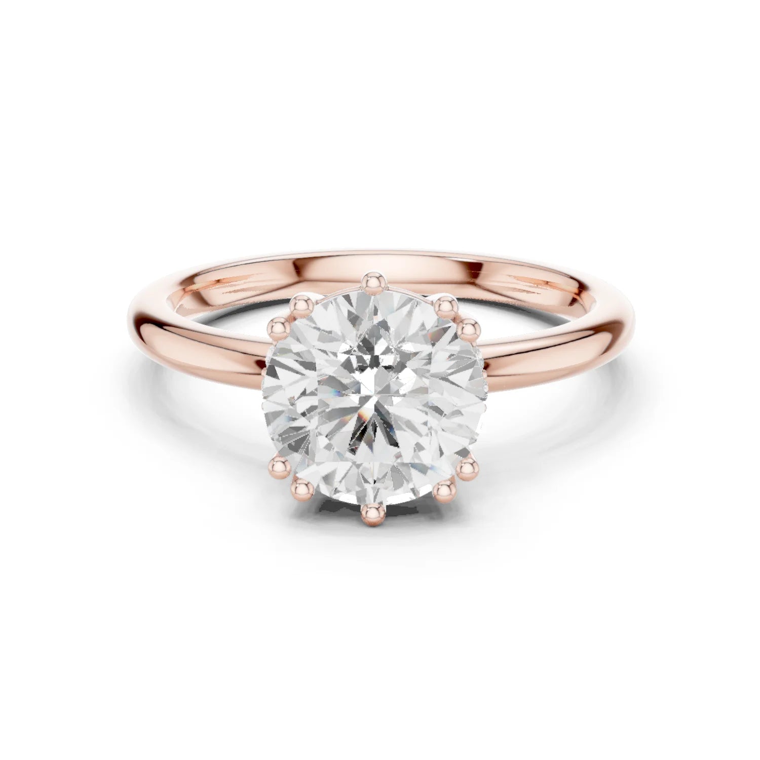 Round Cut Diamond Solitaire Engagement Ring with Hidden Accent Diamonds