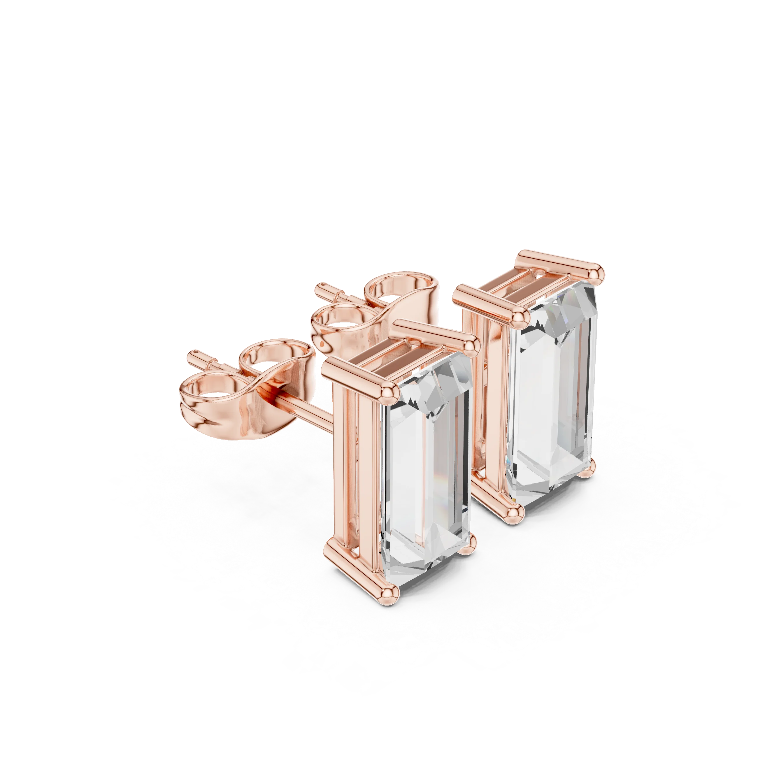 Emerald Cut Solitaire Diamond Stud Earrings